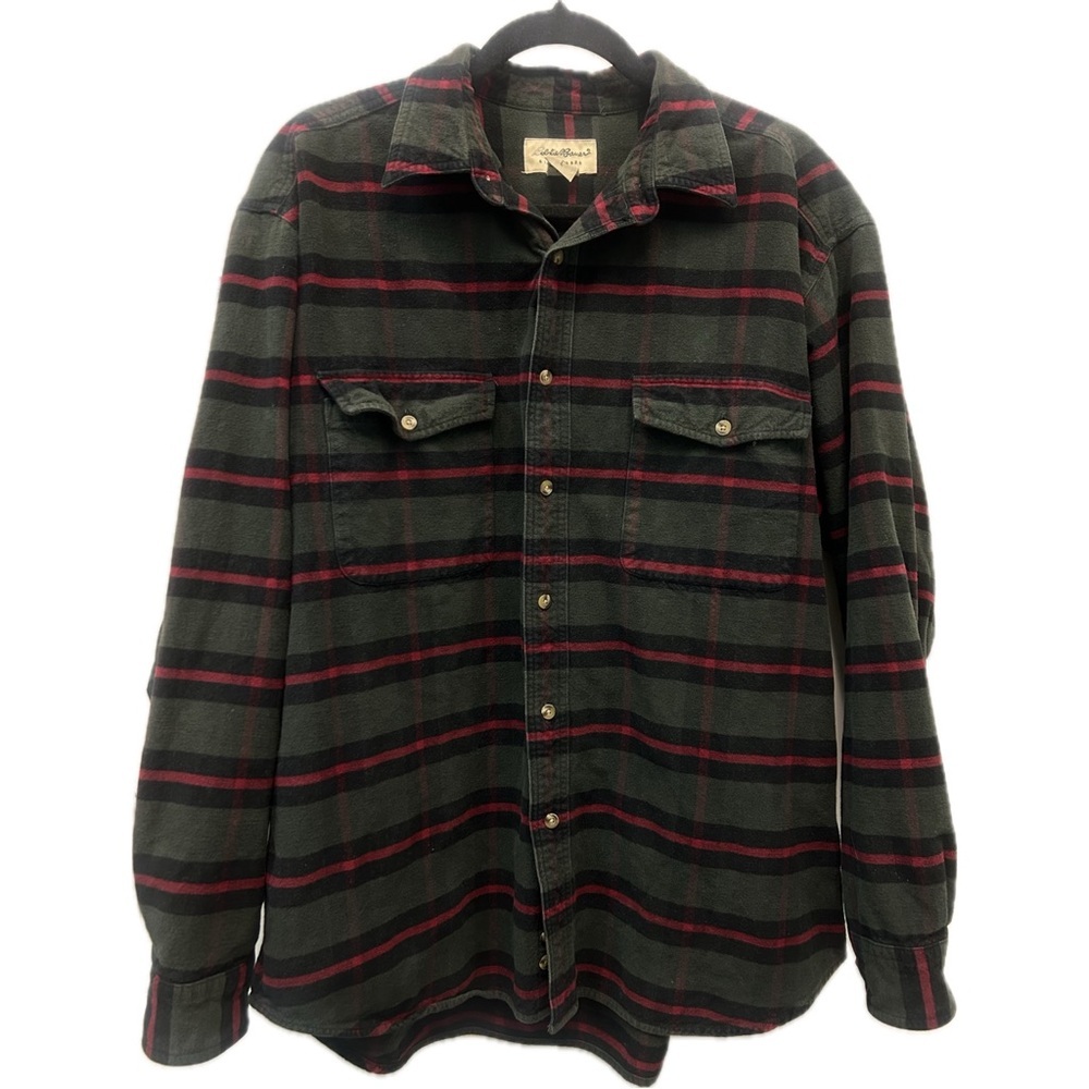 VTG 80s-90s Eddie Bauer Hong Kong Plaid Heavyweight Long Sleeve Flannel Shirt